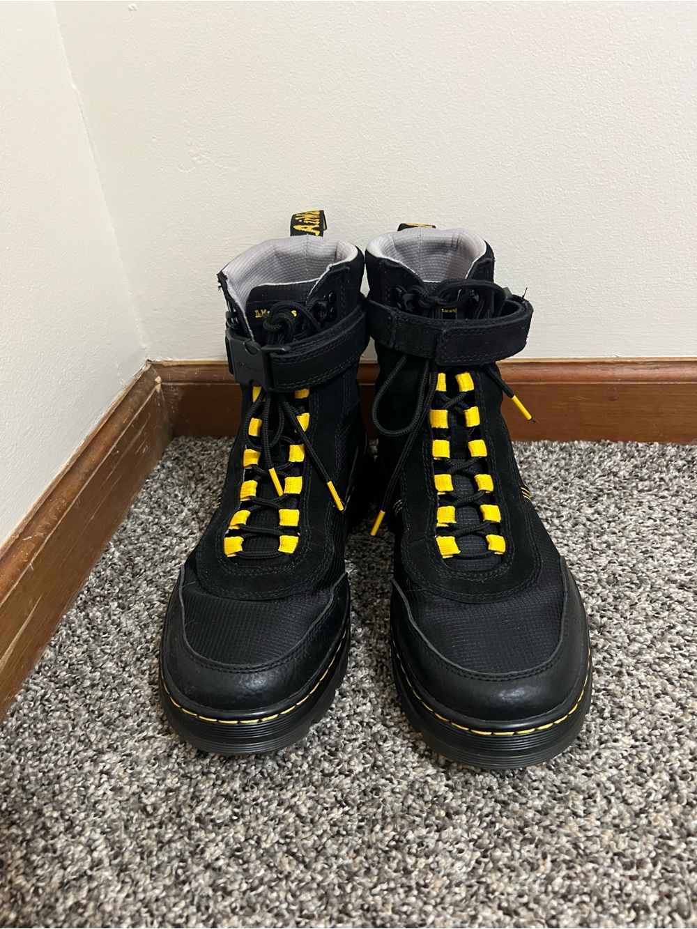 Dr. Martens Women’s Black and Yellow Lace-Up Combat Boots - Picture 1 of 15